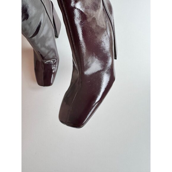 NWOT ZARA Dark Burgundy Patent Faux Leather Block Heel Ankle Boots, Size 40 - Picture 6 of 14